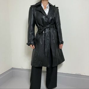 Wilson's black long leather trench coat